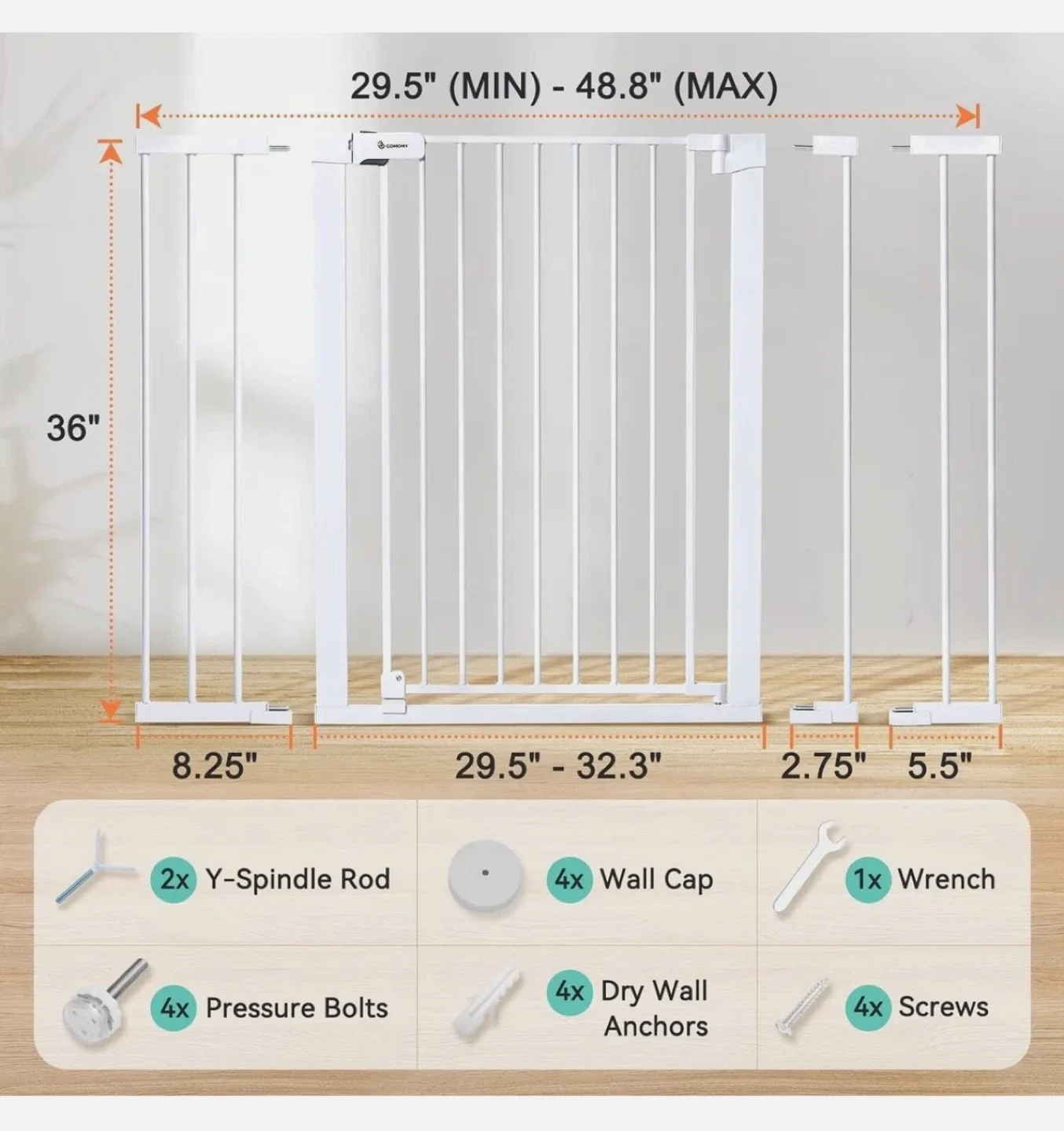 COMOMY Baby Safety Gate, White, New in Box image indicator(3)