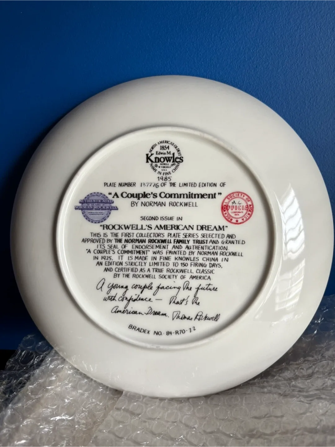 Norman Rockwell Collector Plates - "A Couple's Commitment" image indicator(4)