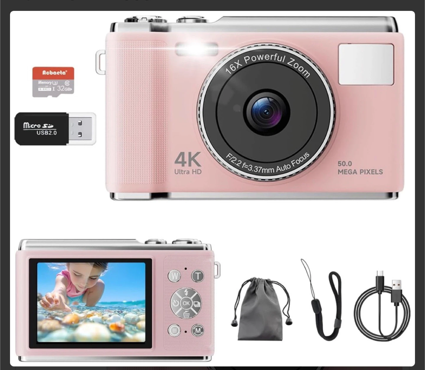 4K Ultra HD 50MP Digital Camera - Pink