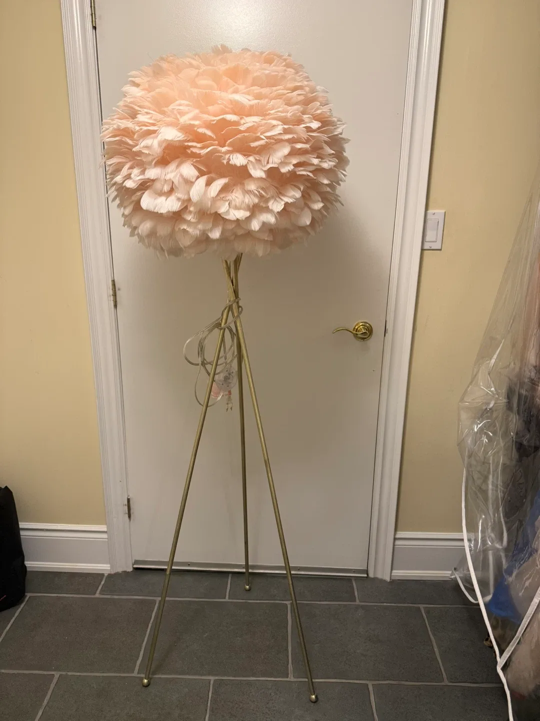 Feather Ball Floor Lamp - Peach/Gold