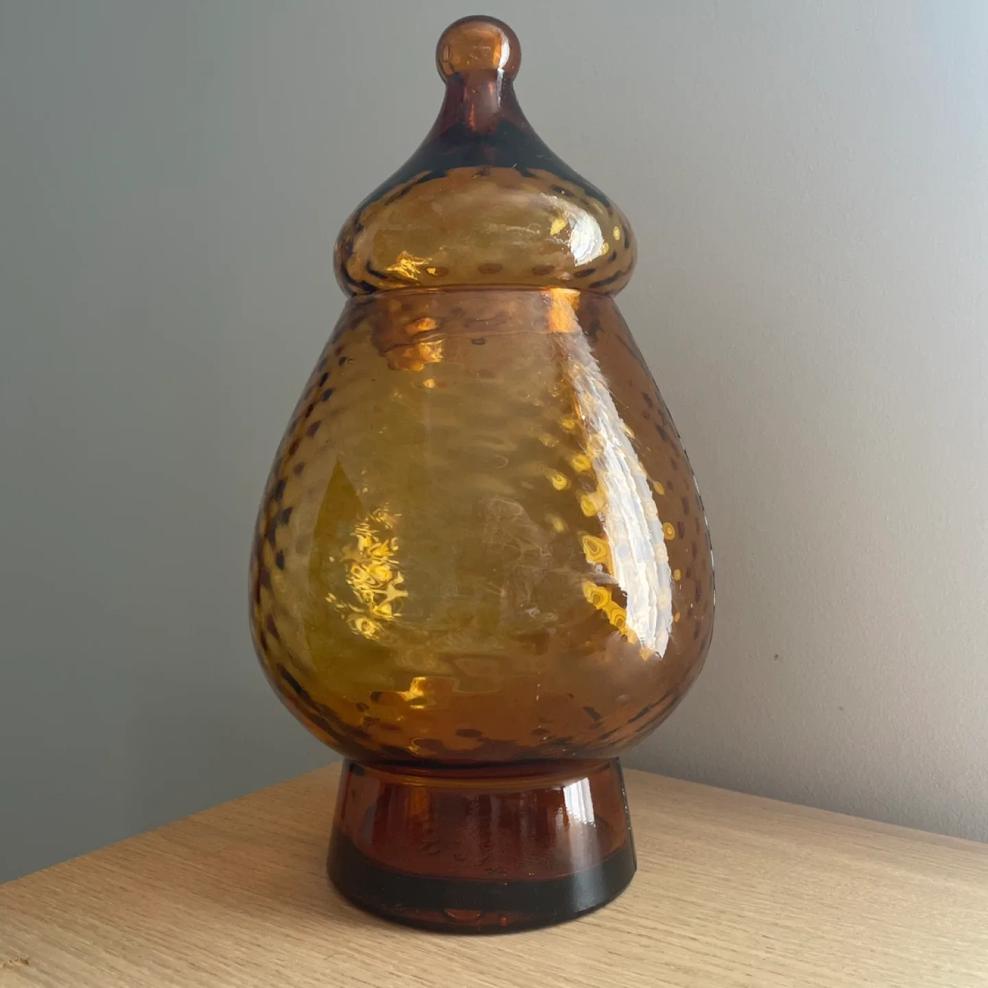 Vintage LARGE Amber Glass Jar with Lid