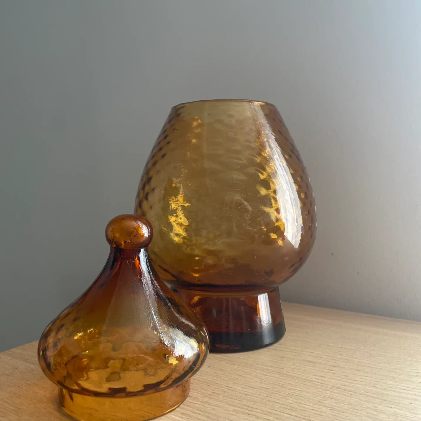 Vintage LARGE Amber Glass Jar with Lid image indicator(2)