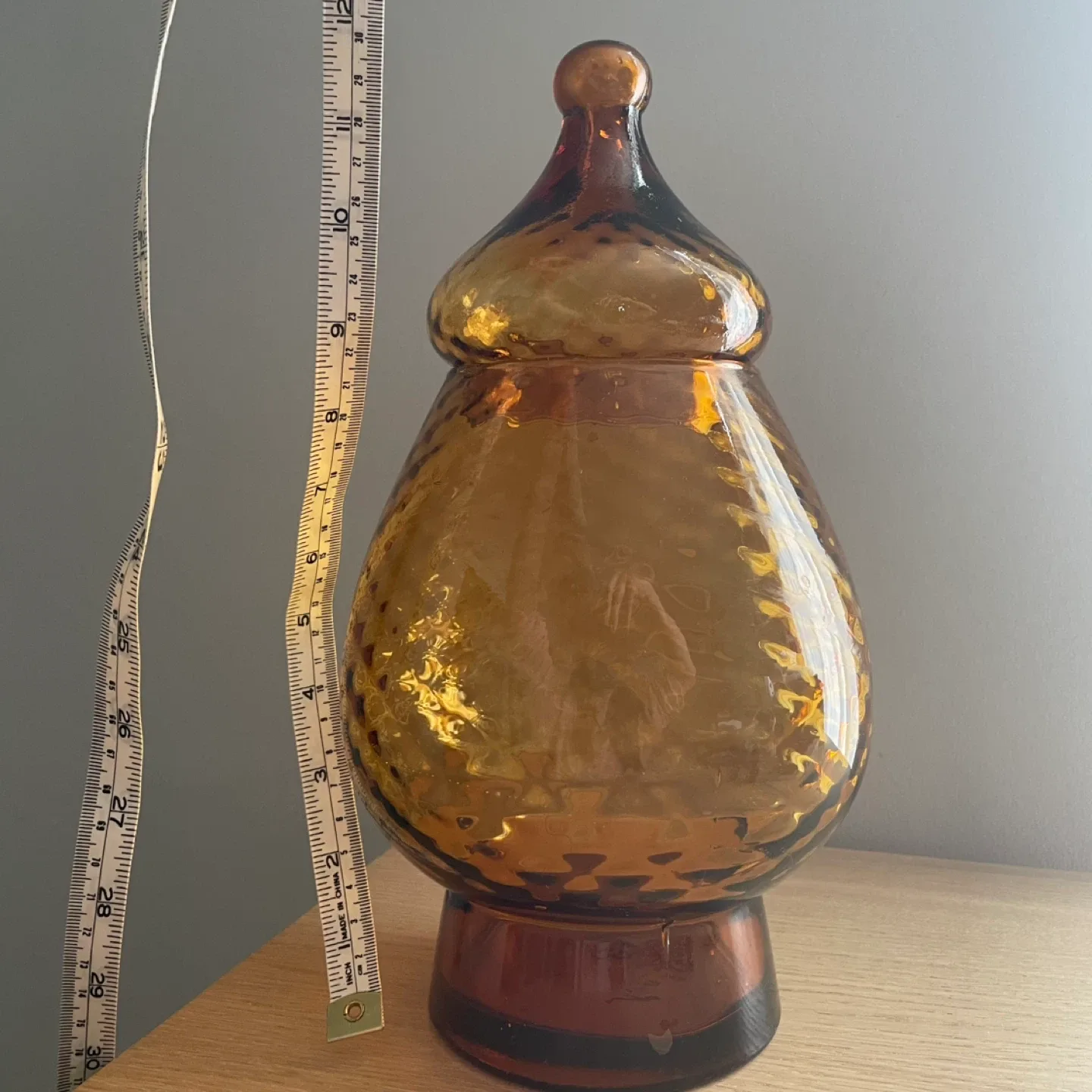 Vintage LARGE Amber Glass Jar with Lid image indicator(4)
