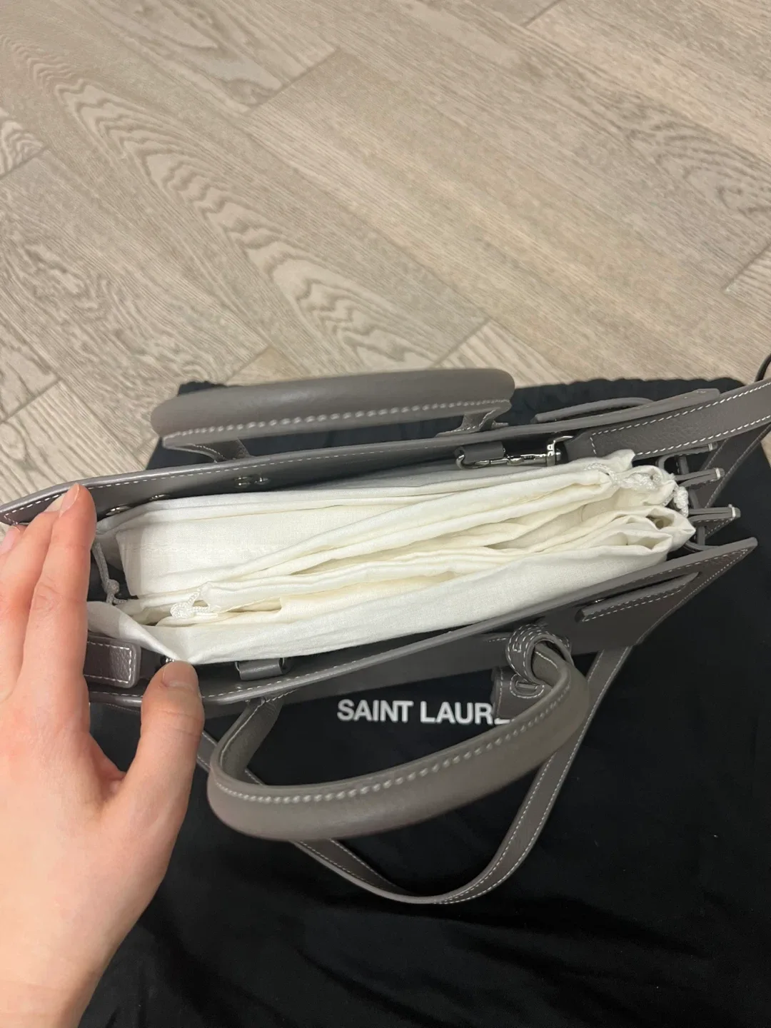 Saint Laurent Nano Sac De Jour in Grained leather Grey image indicator(4)