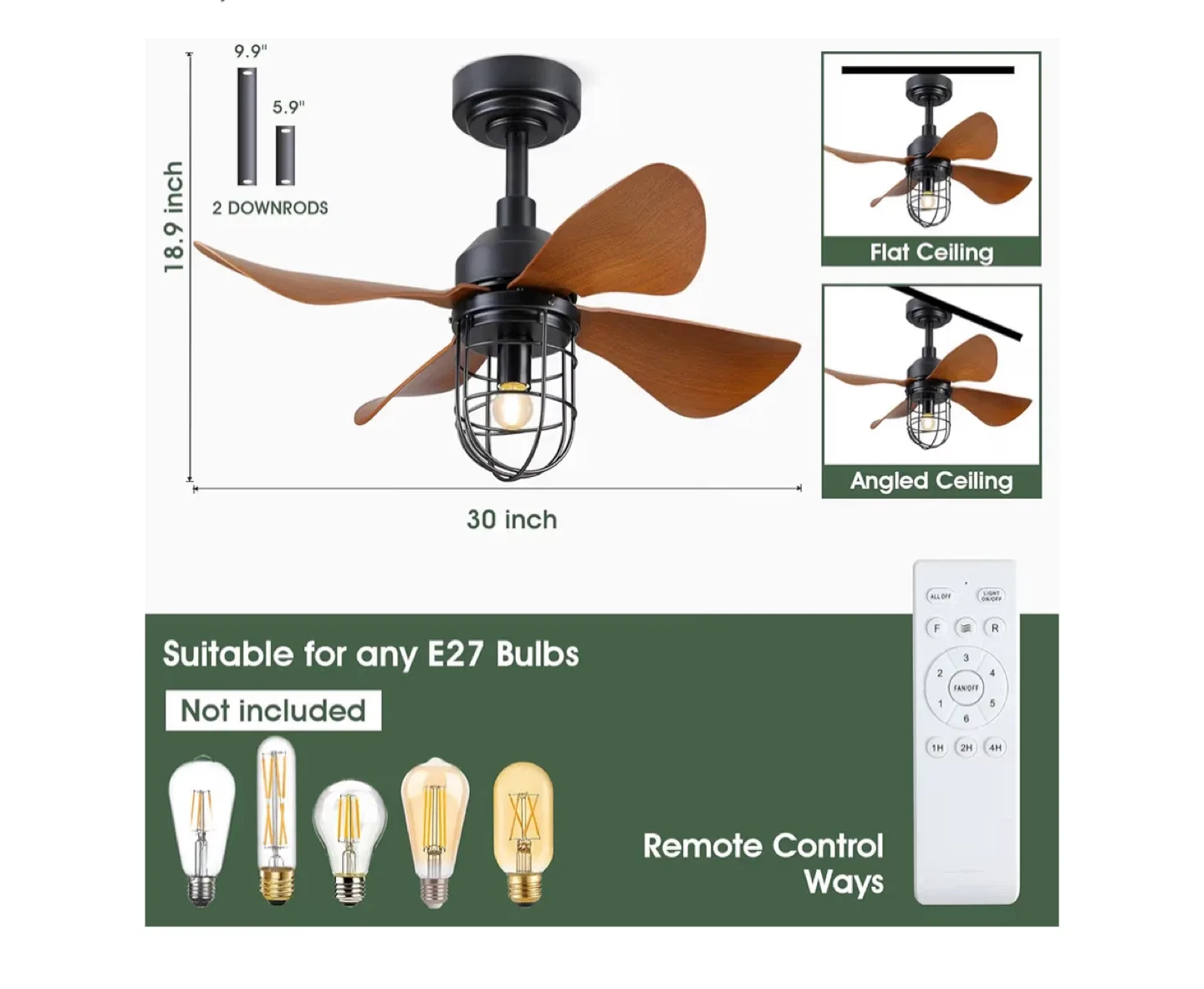 Kviflon Farmhouse Caged Ceiling Fan - 30 Inch image indicator(2)