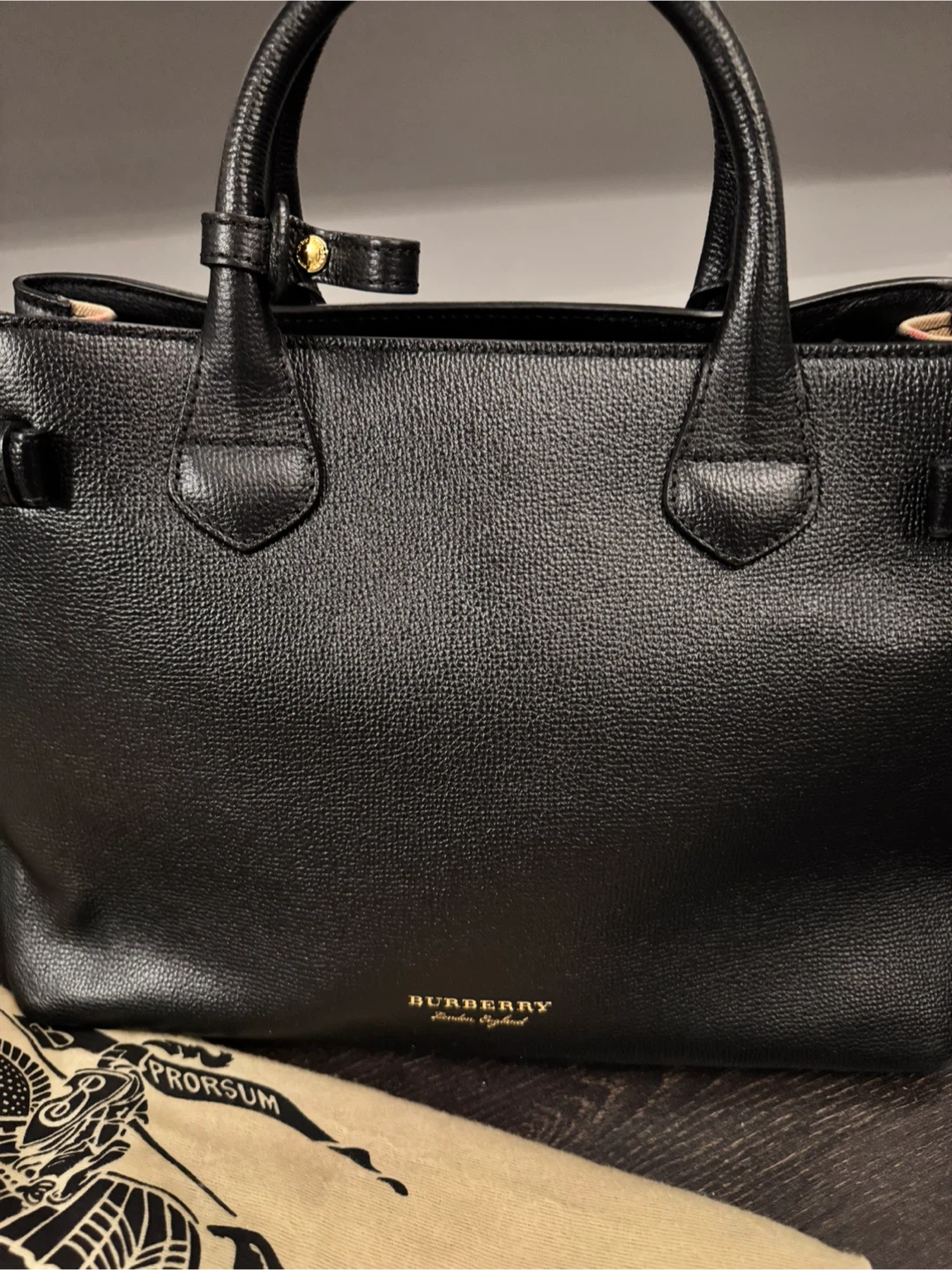 Burberry Black Leather Banner Tote