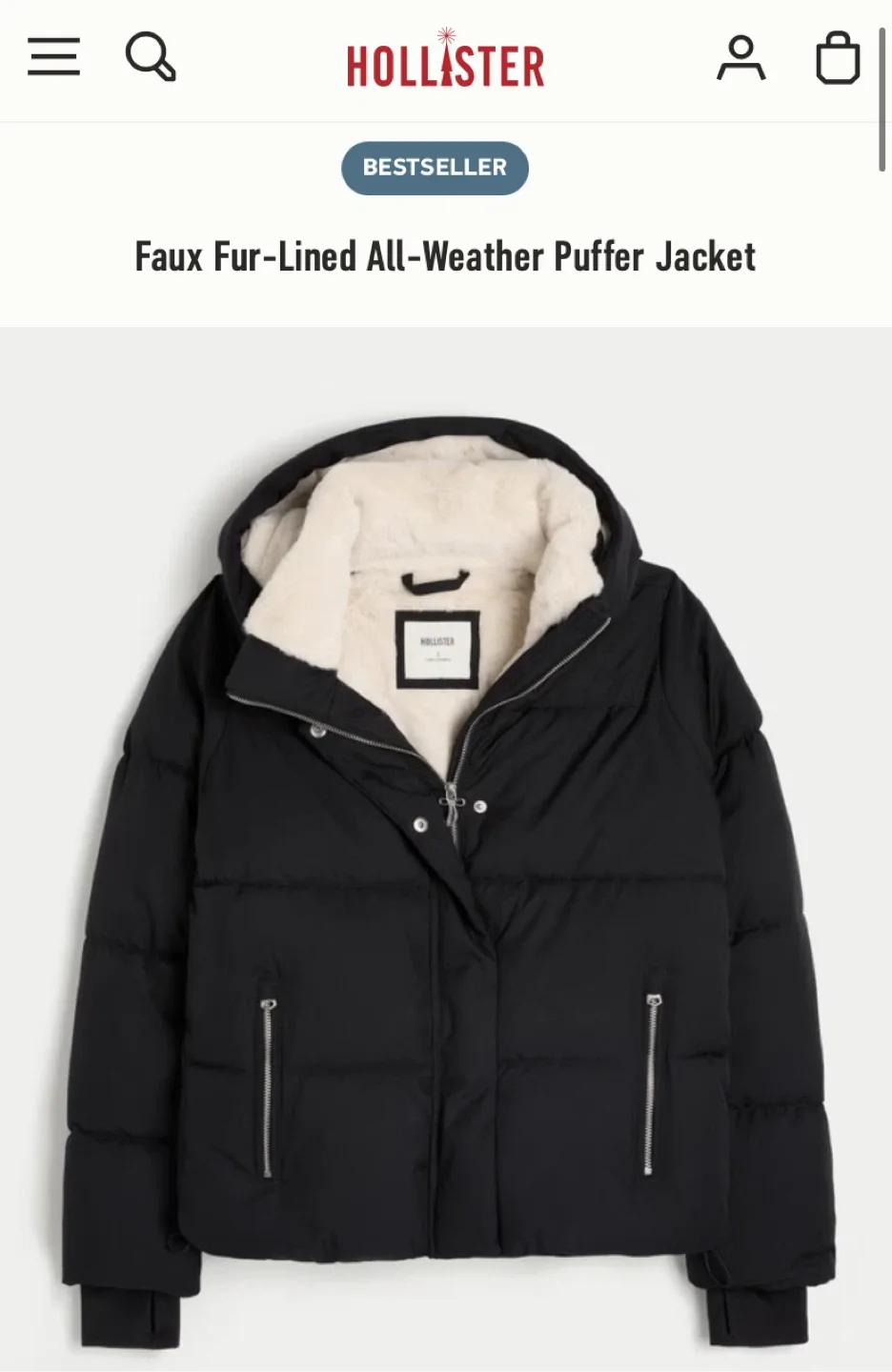 Hollister Faux Fur-Lined All-Weather Puffer Jacket, Black