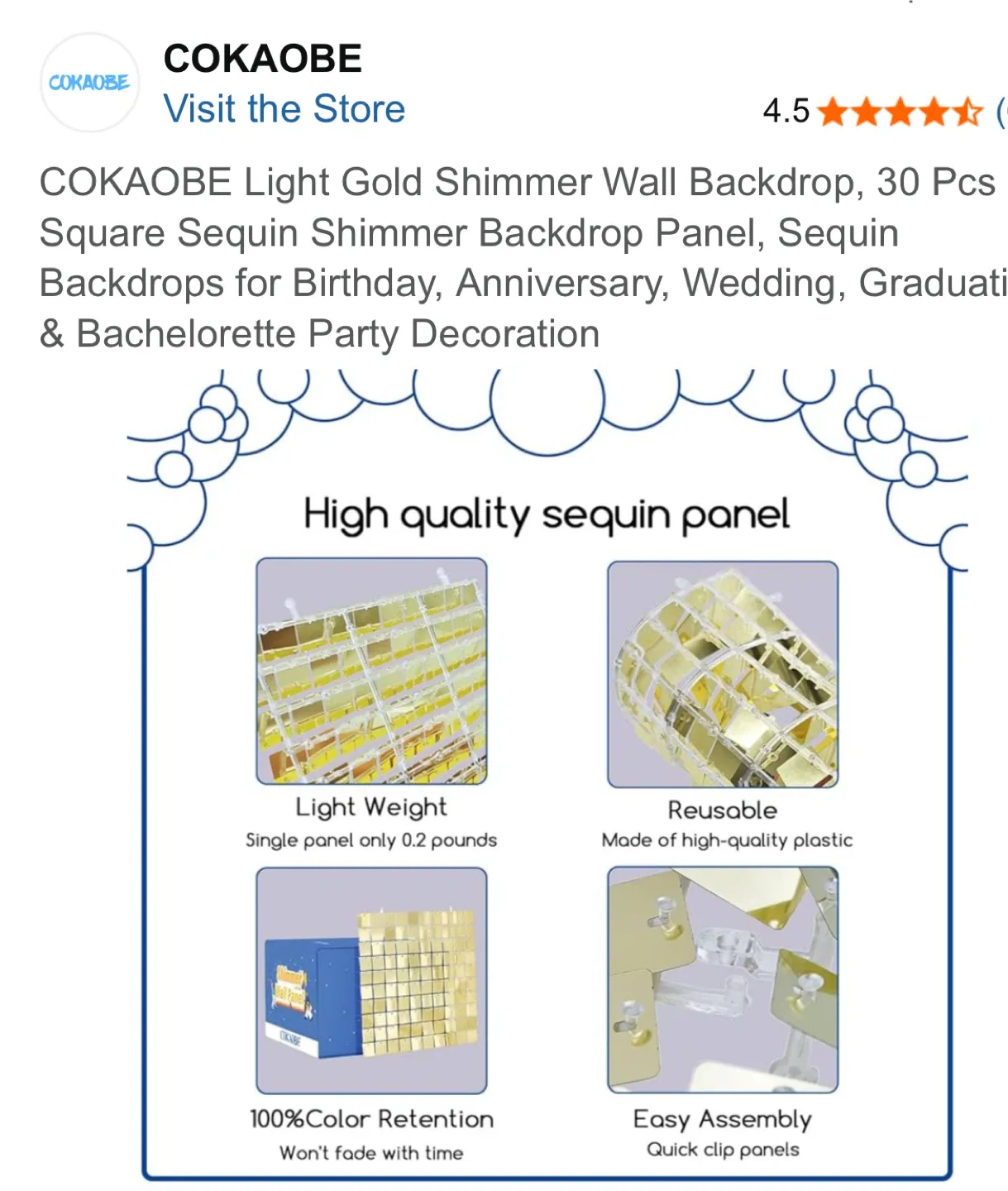 COKAOBE Light Gold Shimmer Wall Backdrop image indicator(3)