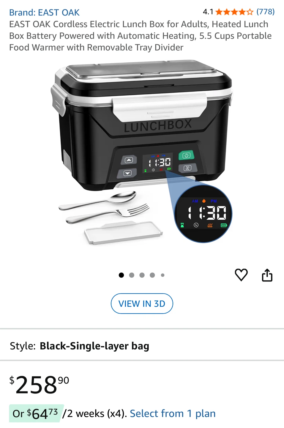 EAST OAK Cordless Electric Lunch Box - Black - photo 2