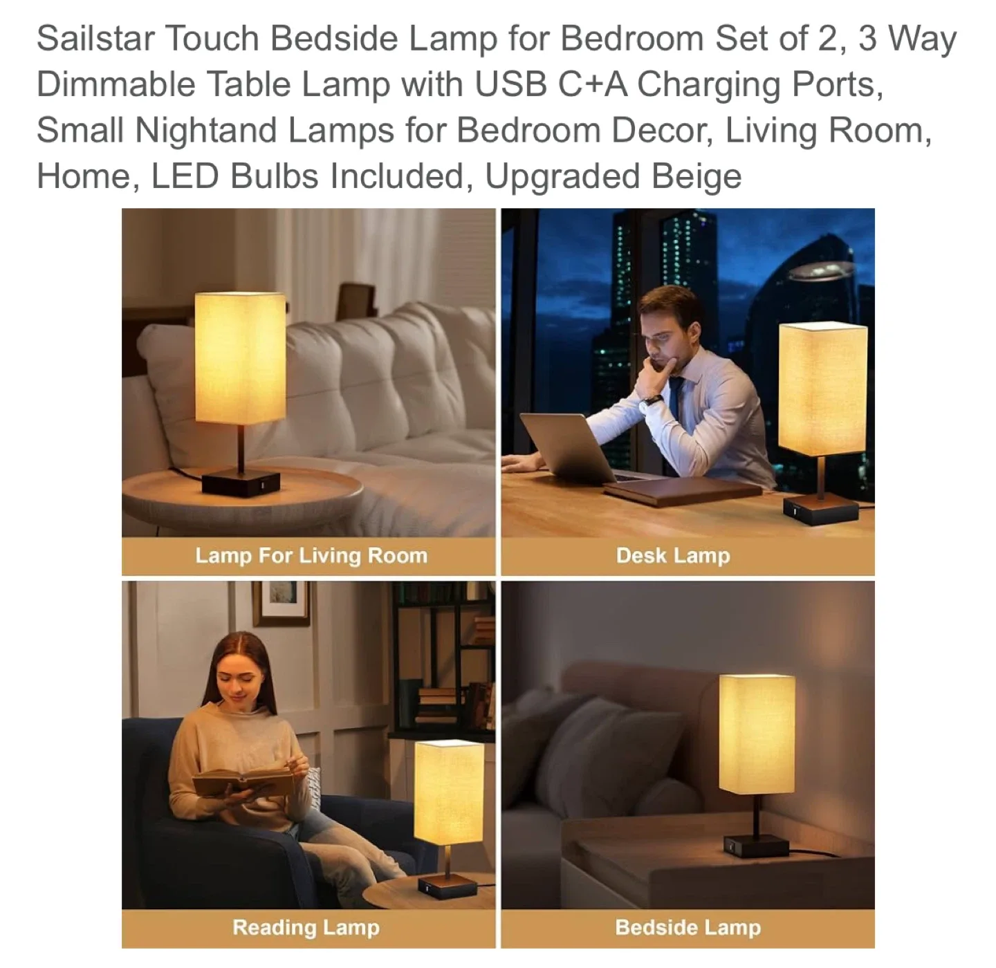 Sailstar Touch Bedside Lamp Set of 2 - Upgraded Beige image indicator(6)