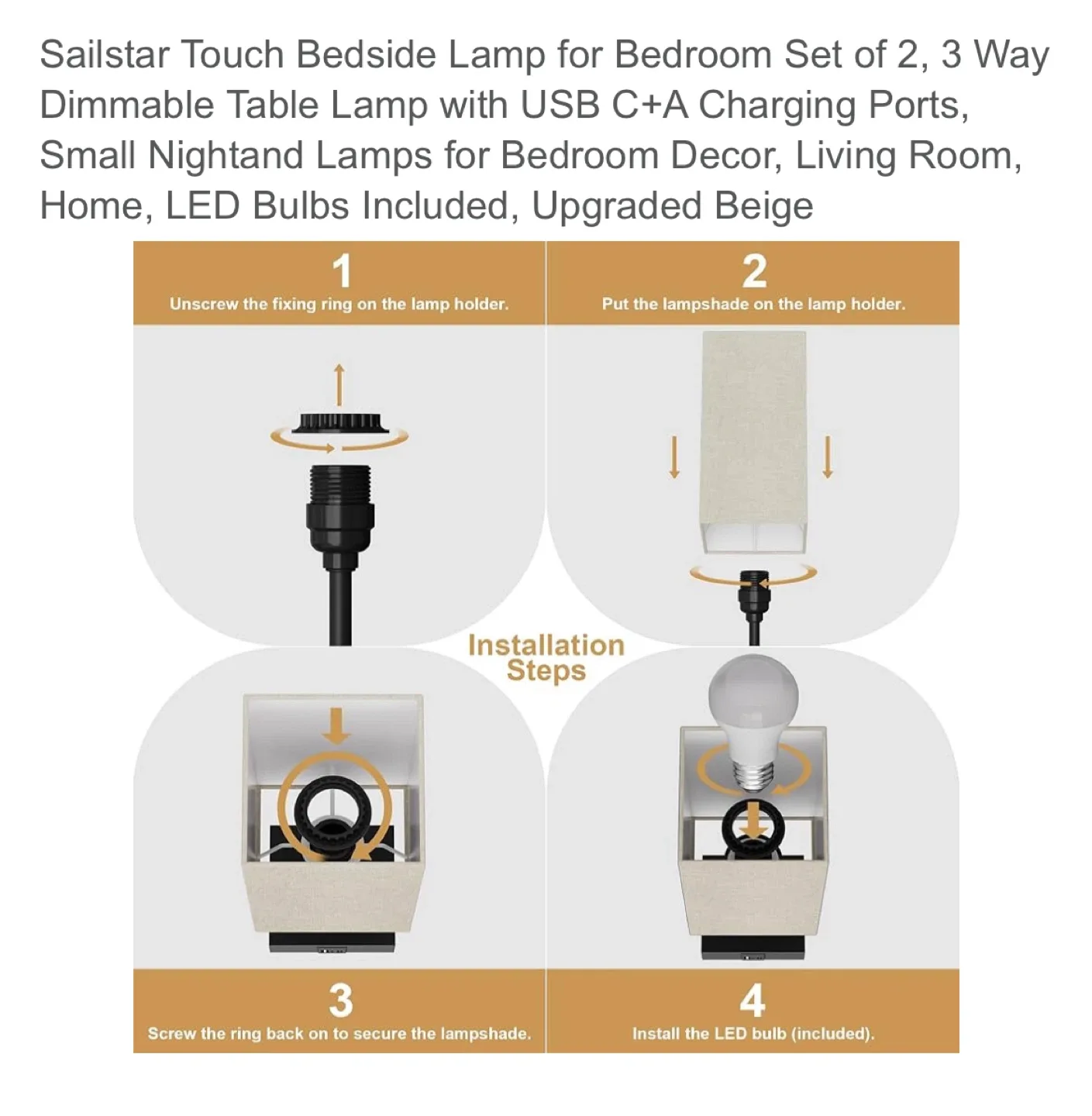 Sailstar Touch Bedside Lamp Set of 2 - Upgraded Beige image indicator(7)