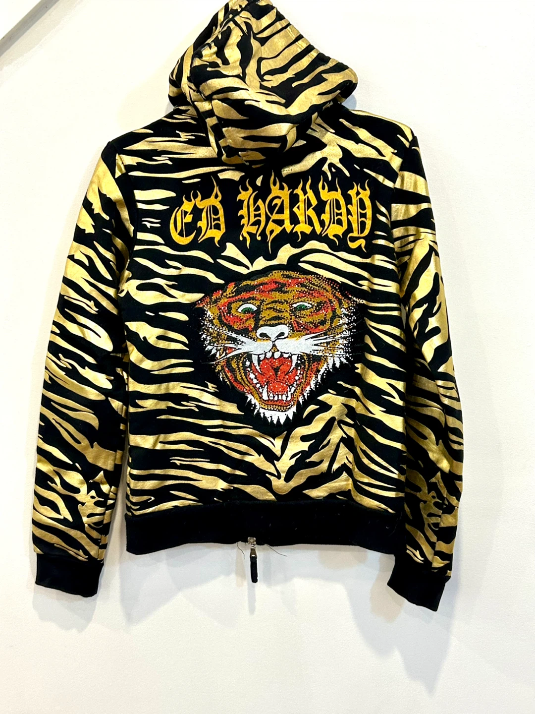 Christian Audigier for Ed Hardy Rhinestone Tiger Print Hoodie