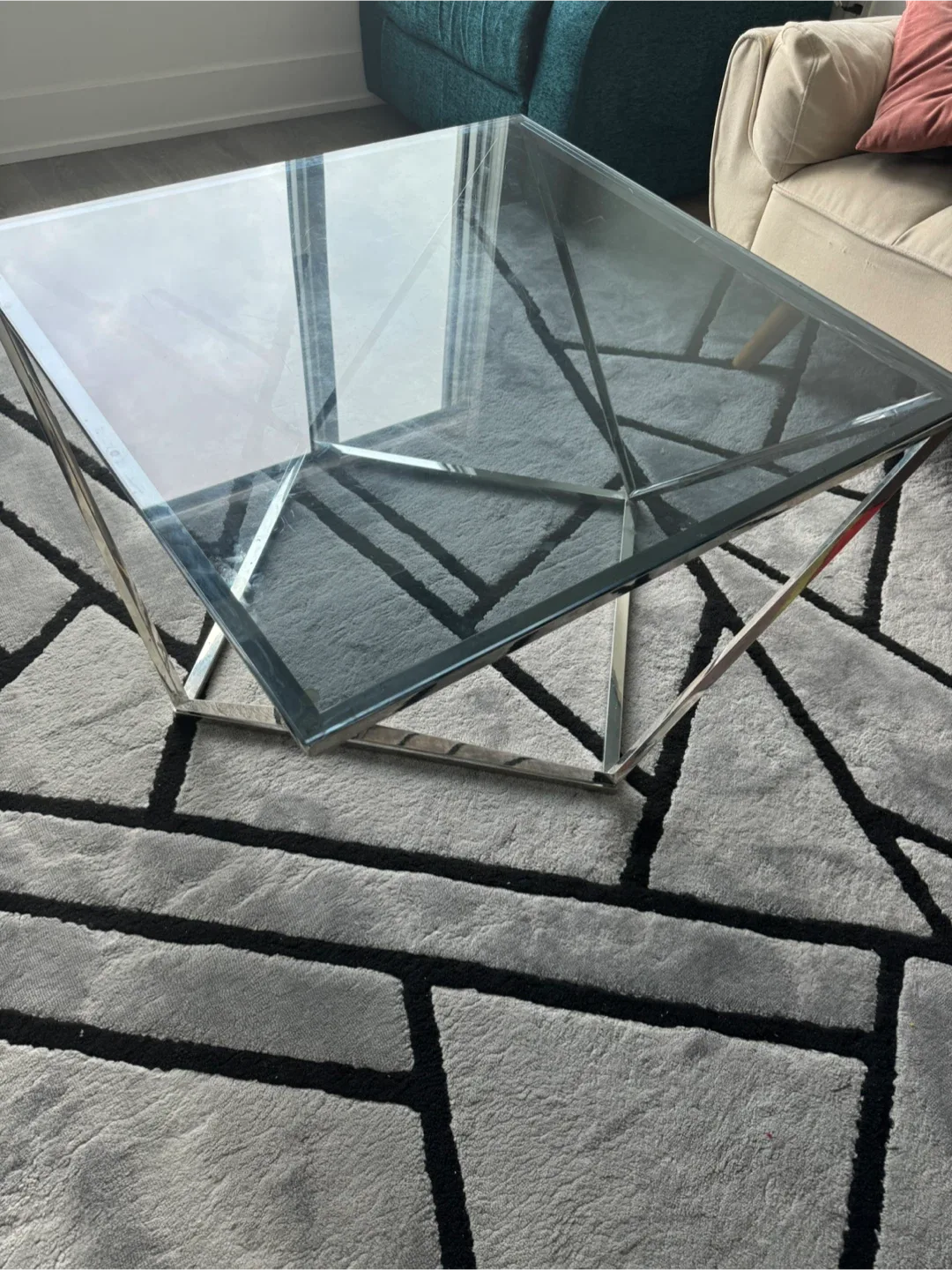Glass Top Coffee Table with Chrome Base image indicator(4)