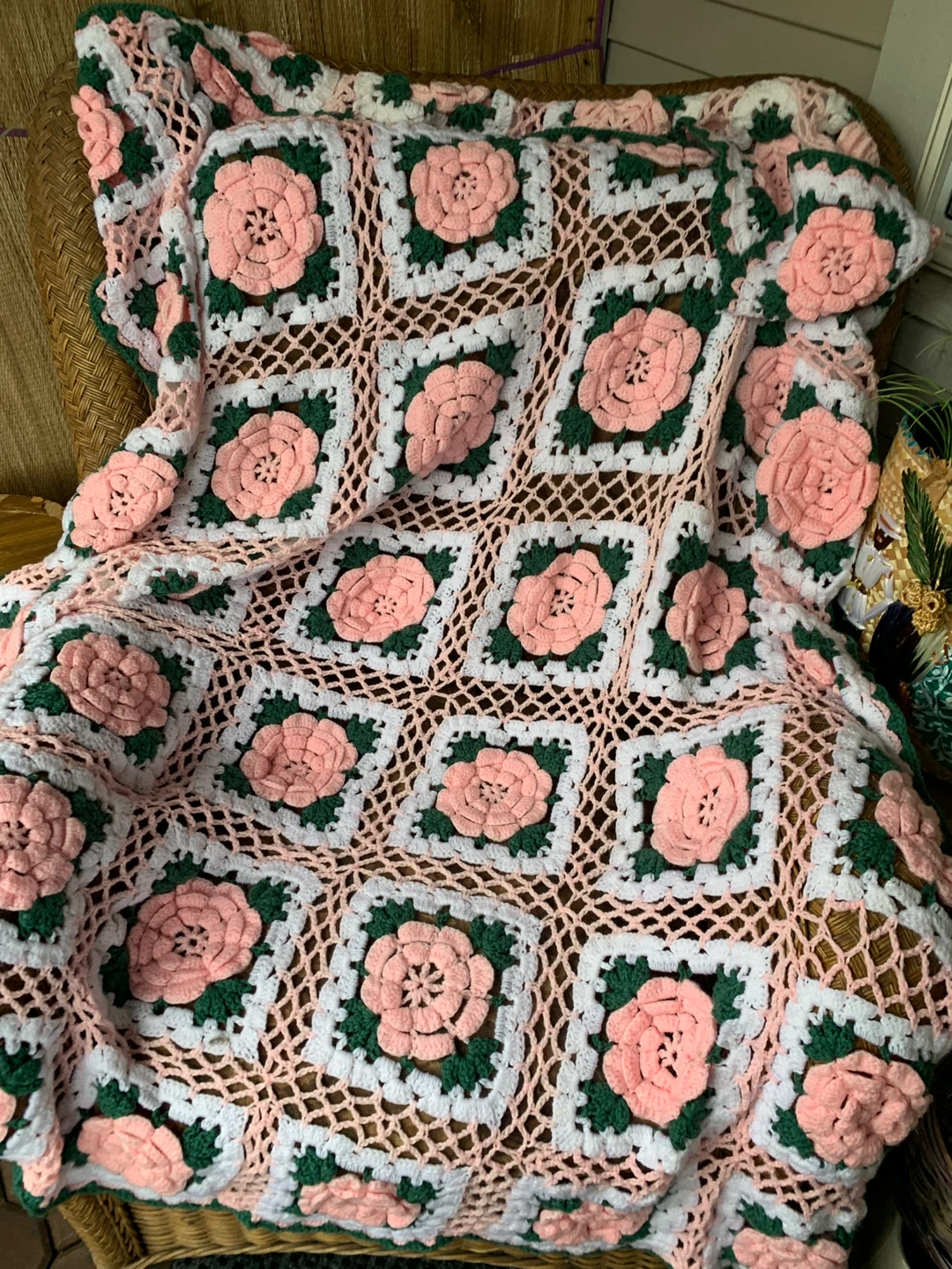 Handmade Crochet Blanket - Floral Rose Design