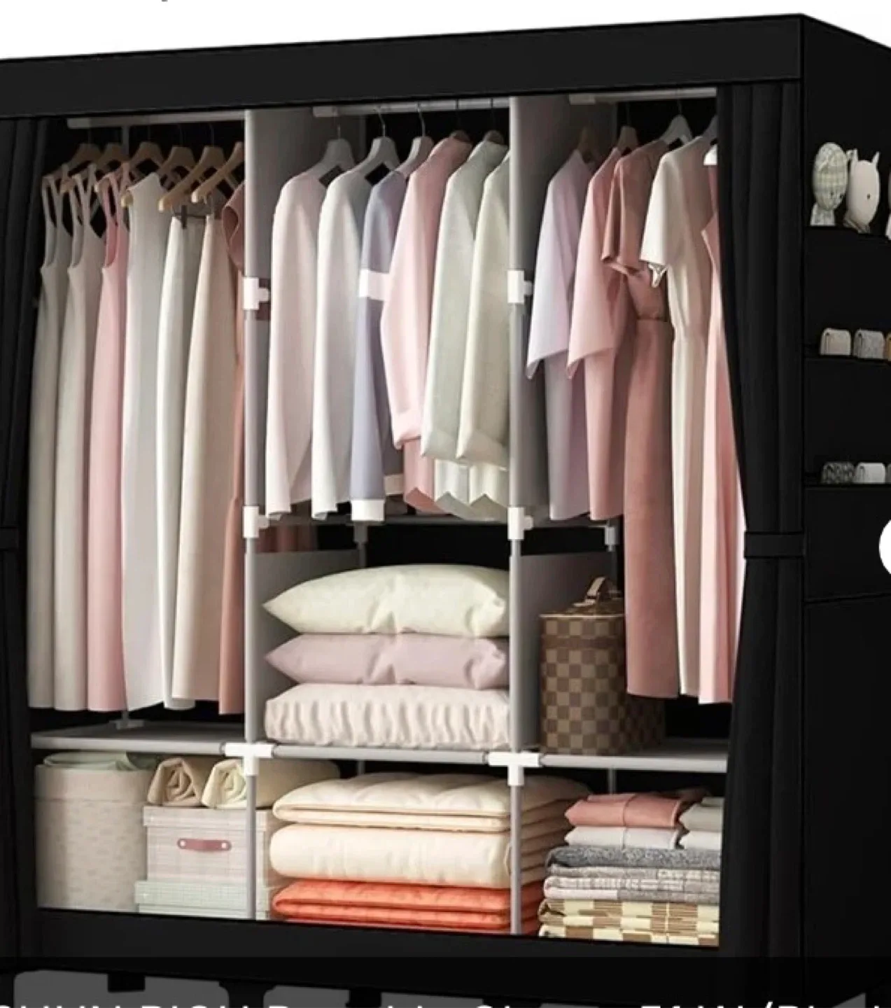 Portable Wardrobe Closet Storage Organizer - Black image indicator(3)