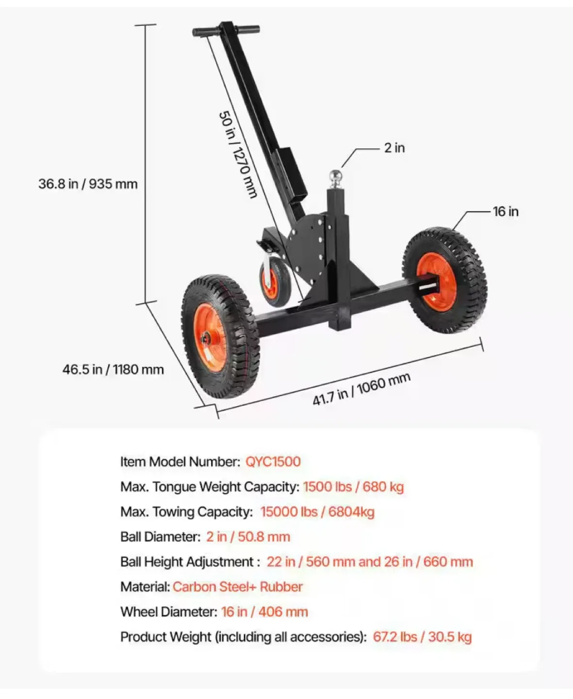 QYC1500 Trailer Dolly with 16" Pneumatic Tires image indicator(2)