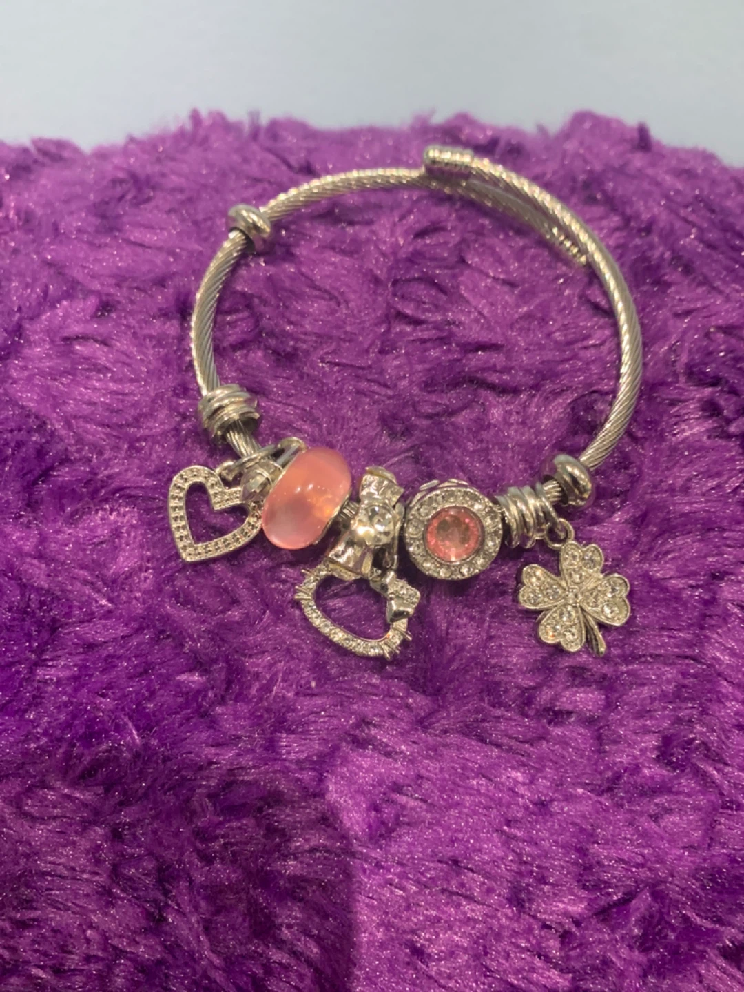 Charm Bracelet with Heart & Clover Charms
