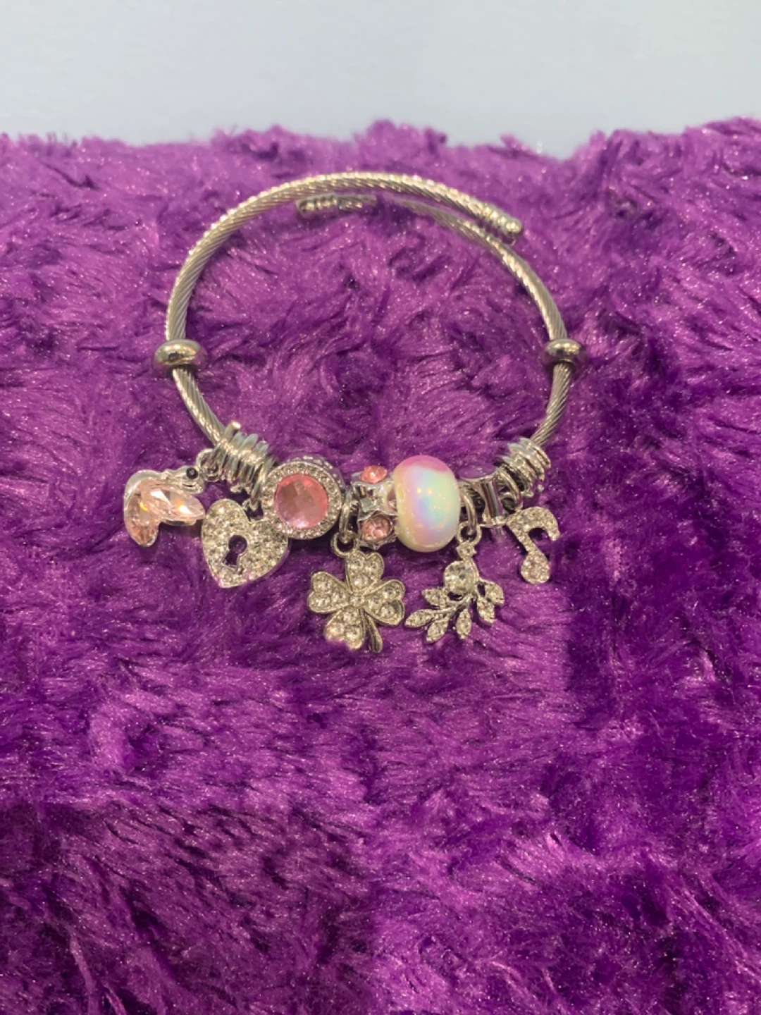 Charm Bracelet with Silver Tone Charms