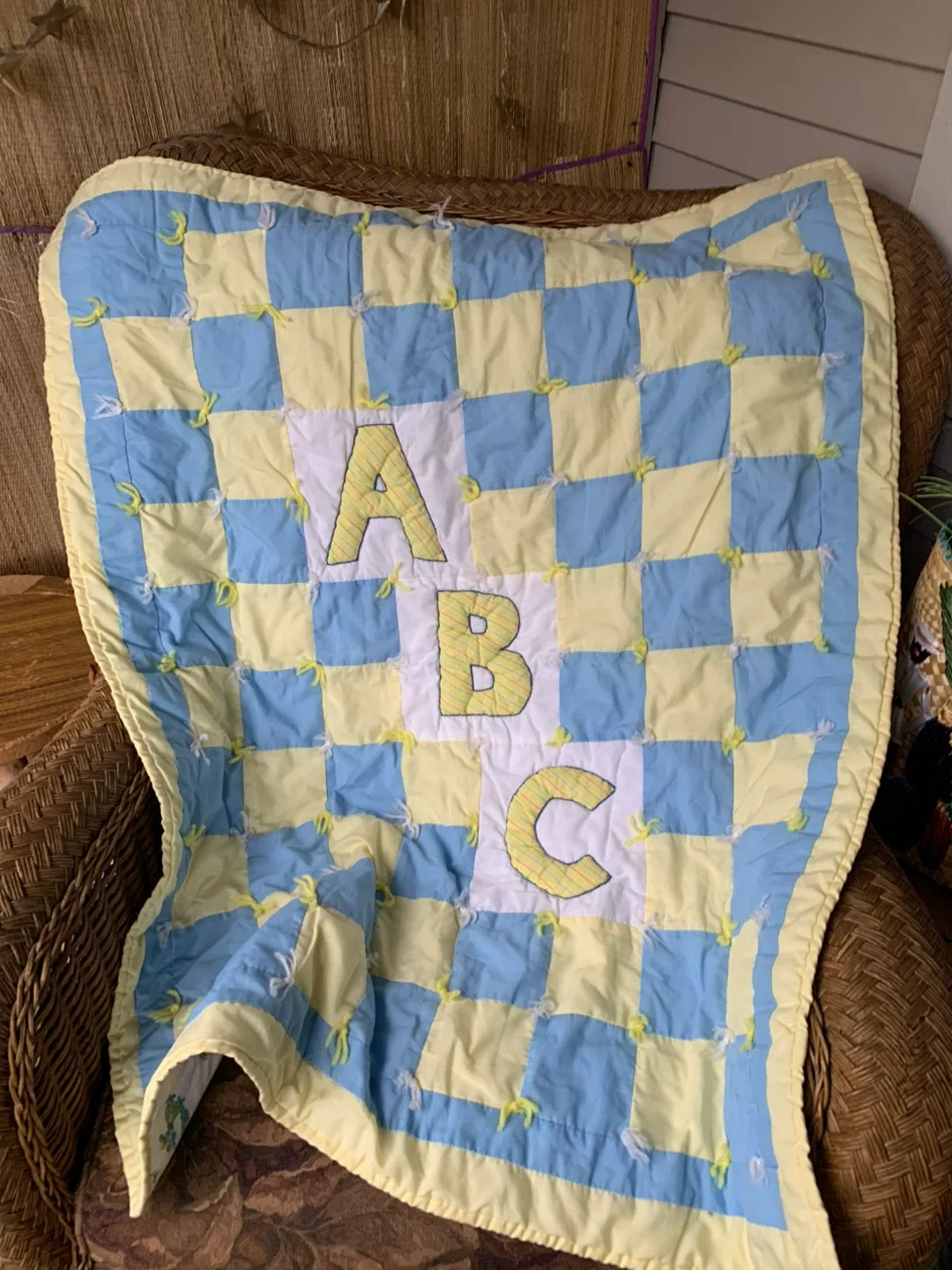 Handmade ABC Baby Quilt - Blue & Yellow image indicator(5)