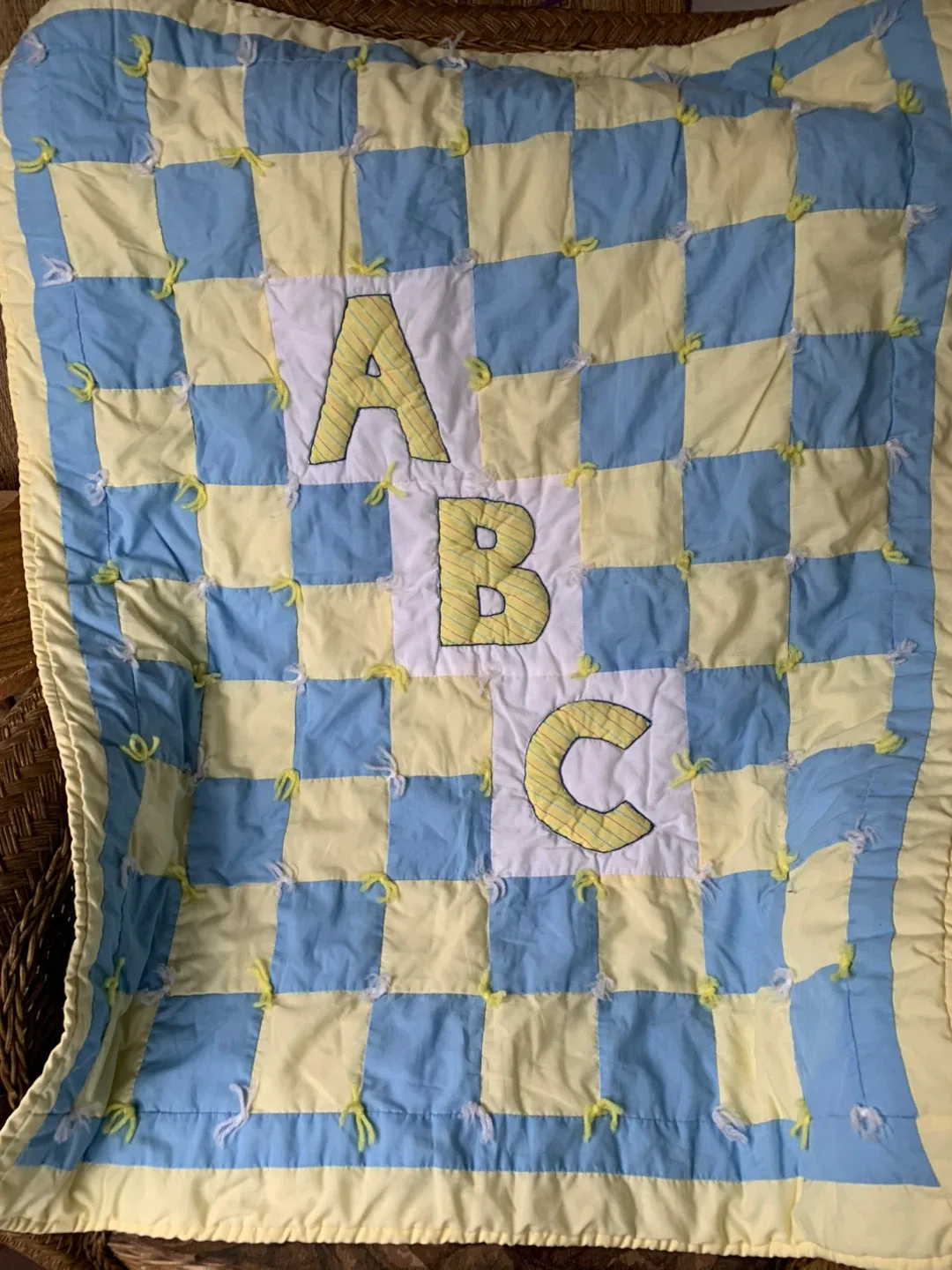 Handmade ABC Baby Quilt - Blue & Yellow image indicator(2)