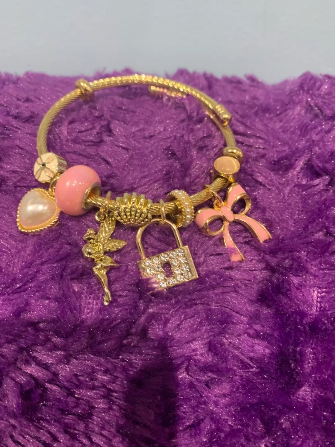 Gold Charm Bracelet with Pink Accents thumbnail