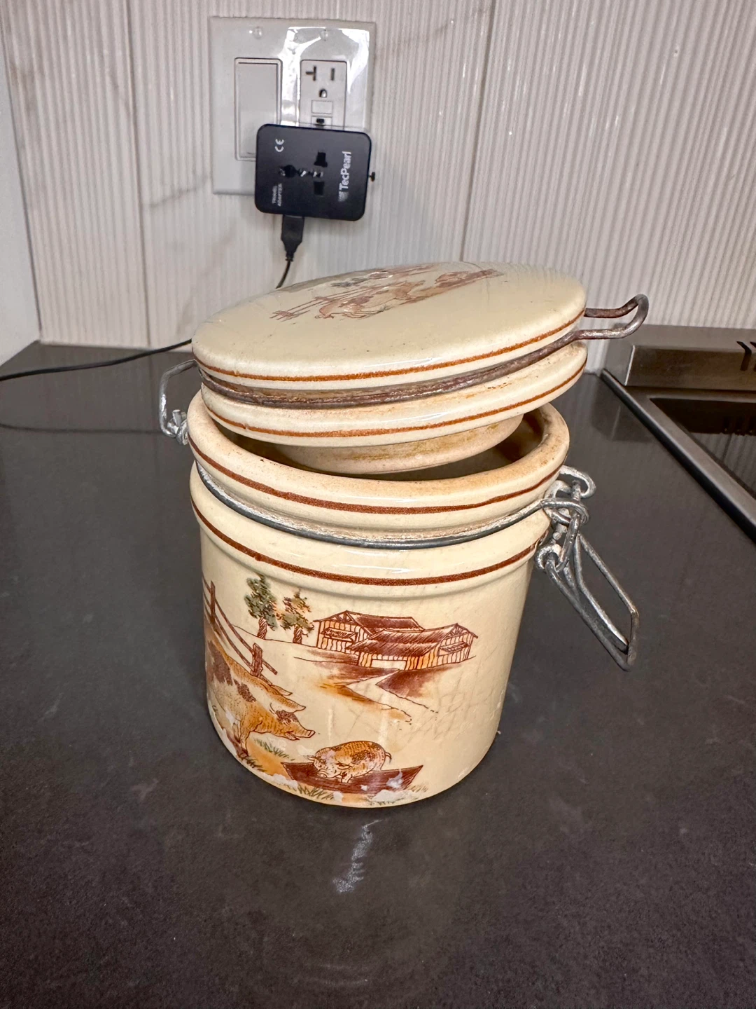 Vintage Ceramic Canister with Pig Design