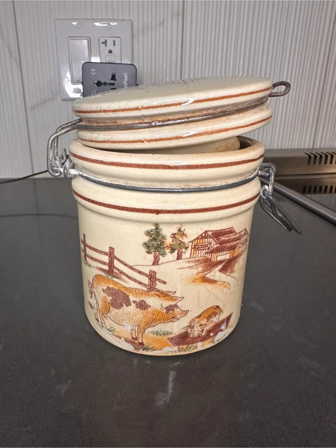 Vintage Ceramic Canister with Pig Design image indicator(6)