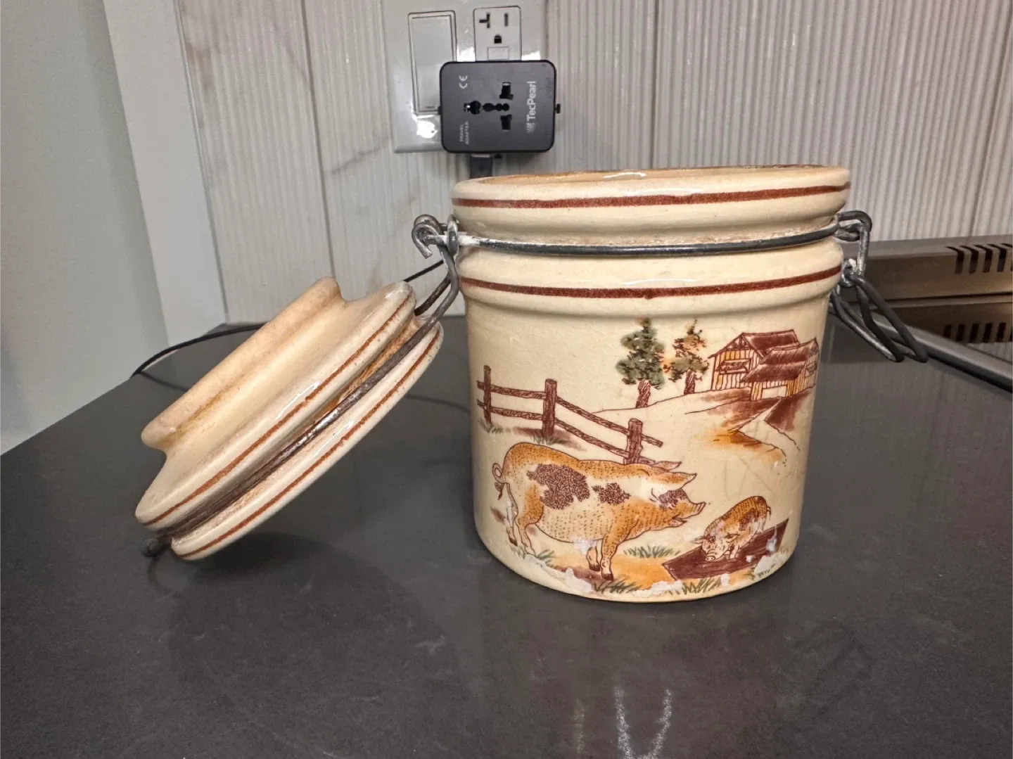 Vintage Ceramic Canister with Pig Design image indicator(4)