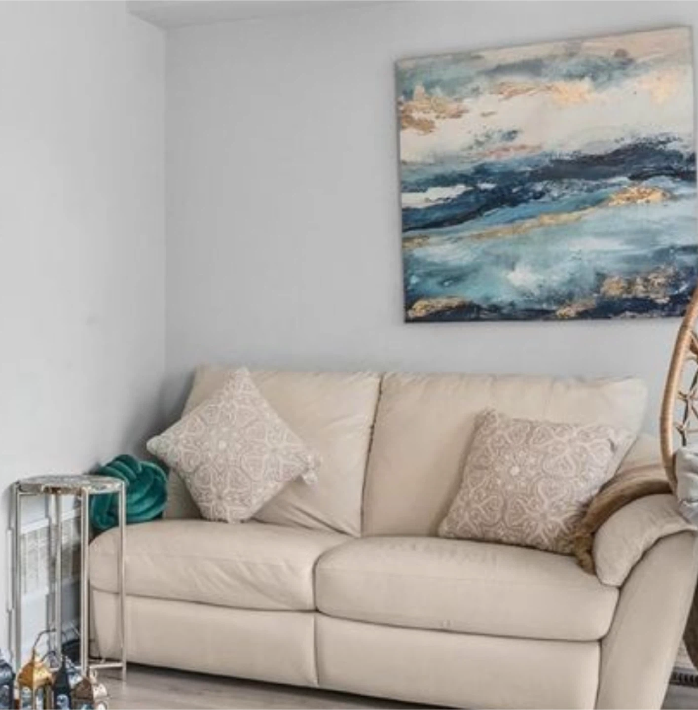 2 Piece Off White/ Light Beige Leather Sofa