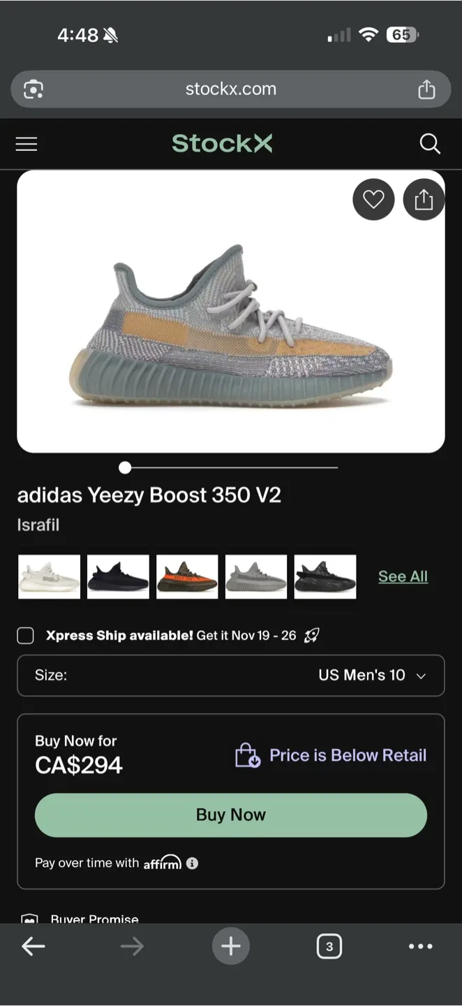 Adidas Yeezy Boost 350 V2 Israfil, US Mens 10 image indicator(3)