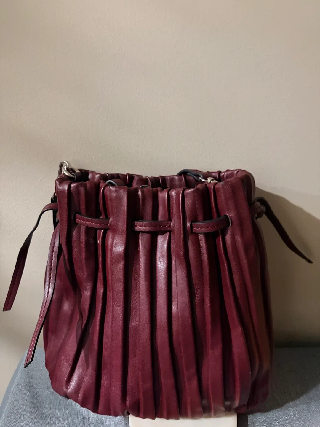 Burgundy Pleated Bucket Bag image indicator(2)