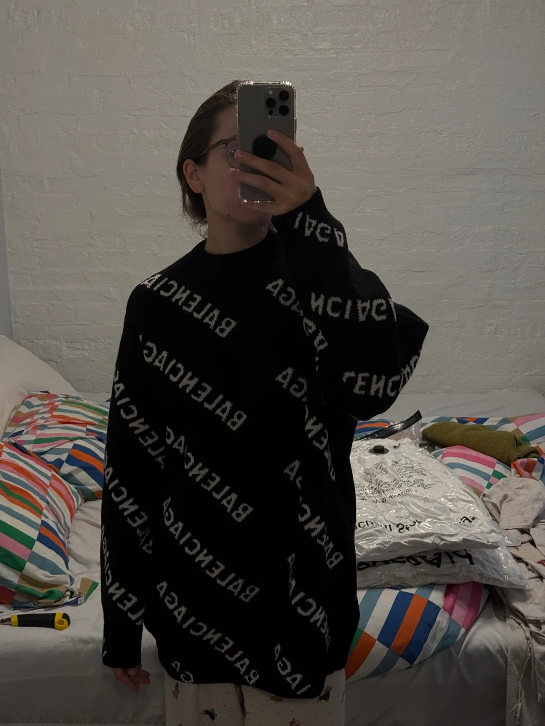 Balenciaga All Over Logo Knit Sweater - XS