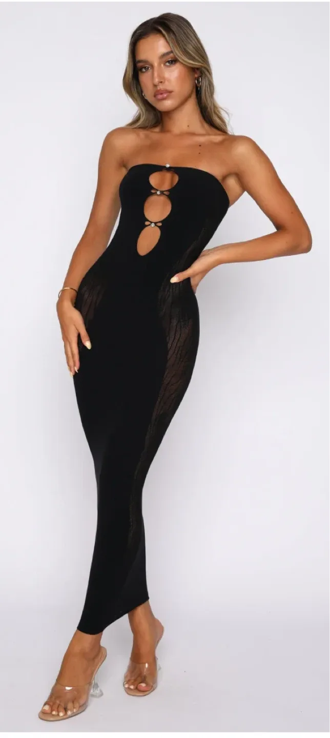 White Fox Your Peace Midi Dress - Black image indicator(3)