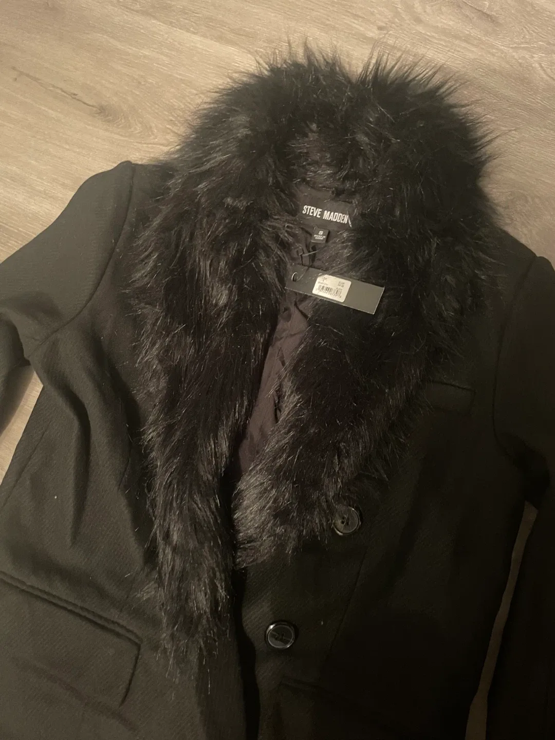 Steve Madden Black Faux Fur Collar Coat - Size S image indicator(2)