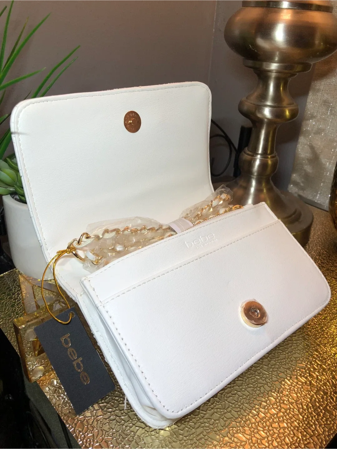 Bebe White Quilted Crossbody Bag - New! image indicator(5)