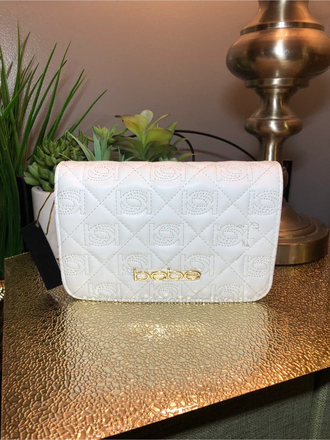 Bebe White Quilted Crossbody Bag - New! thumbnail