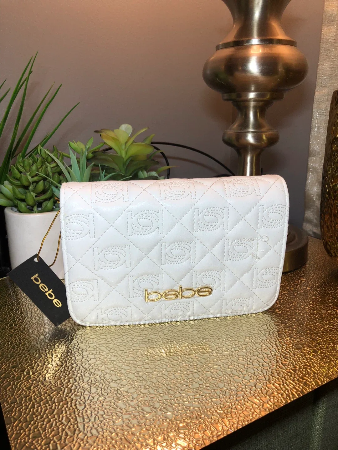 Bebe White Quilted Crossbody Bag - New! image indicator(6)