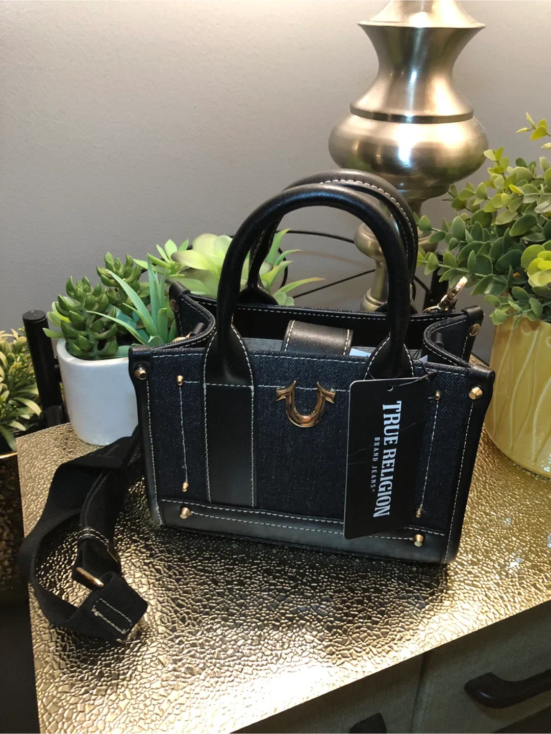 True Religion Black Denim Mini Tote Bag image indicator(3)