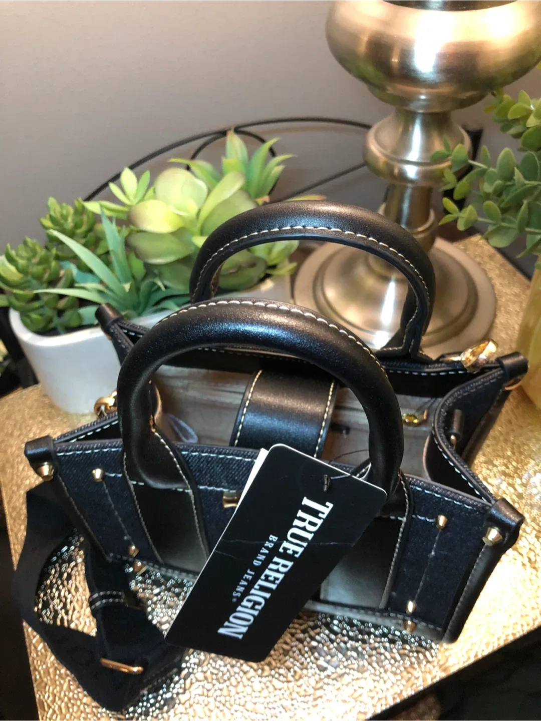 True Religion Black Denim Mini Tote Bag image indicator(4)