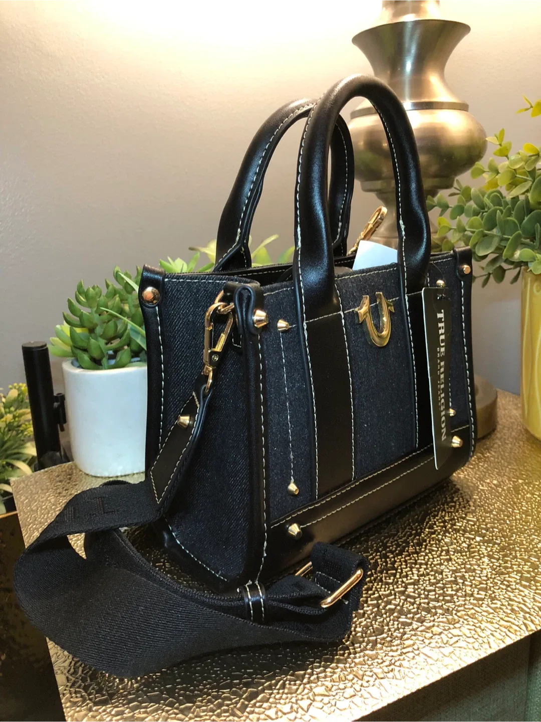 True Religion Black Denim Mini Tote Bag image indicator(2)