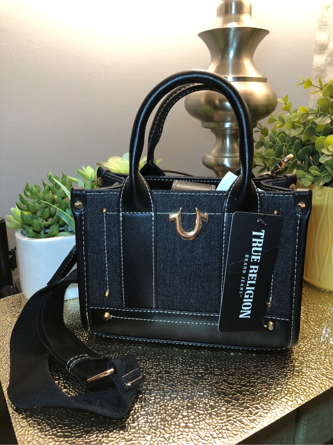 True Religion Black Denim Mini Tote Bag