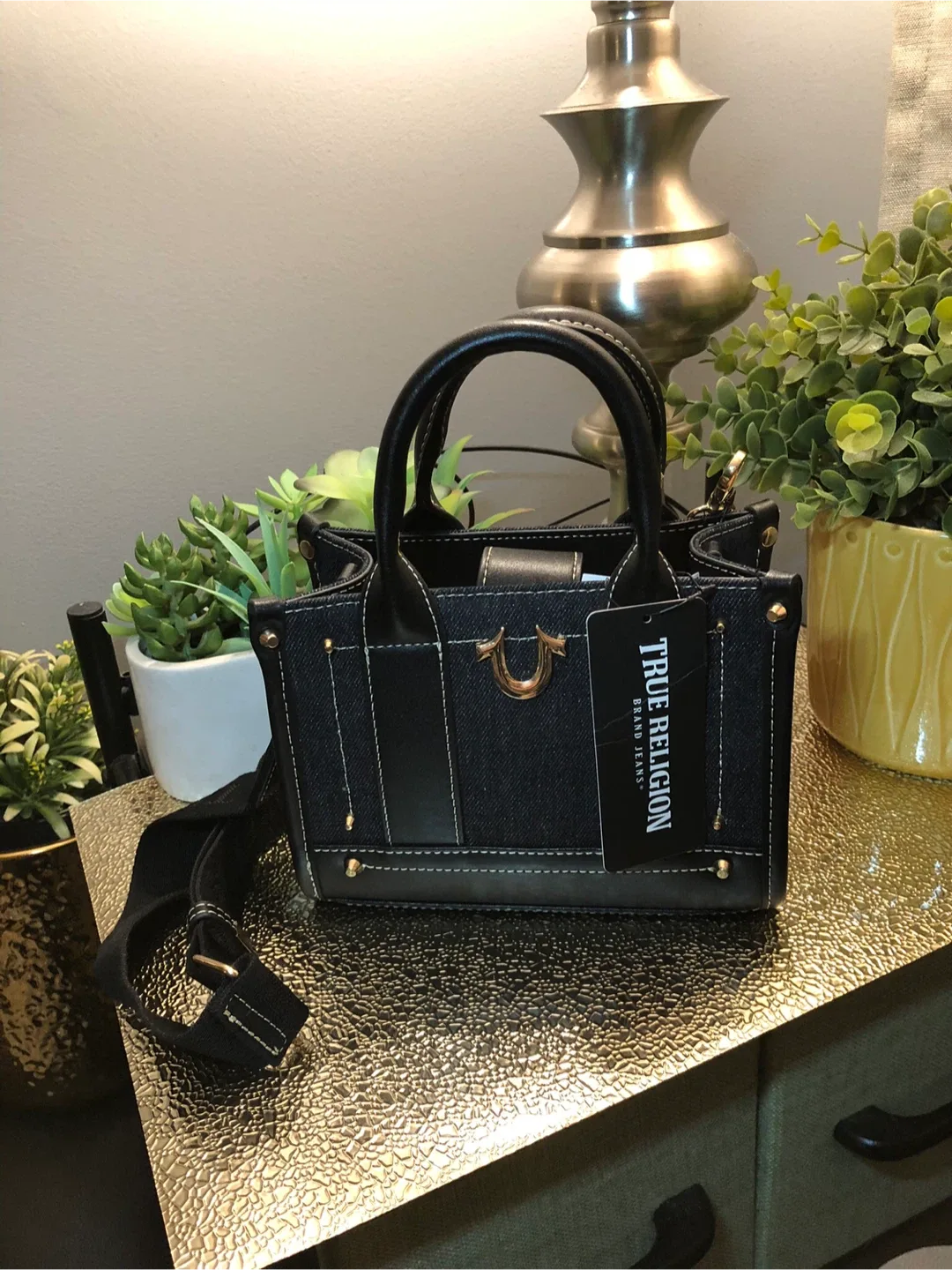 True Religion Black Denim Mini Tote Bag image indicator(5)