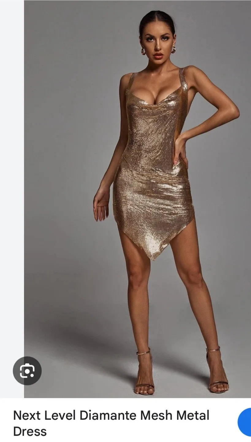 Bella Barnett Gold Metallic Mesh Party Dress image indicator(2)