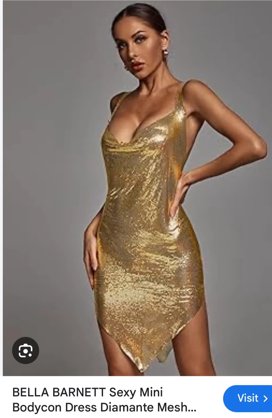 Bella Barnett Gold Metallic Mesh Party Dress