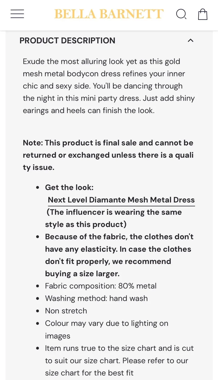 Bella Barnett Gold Metallic Mesh Party Dress image indicator(6)