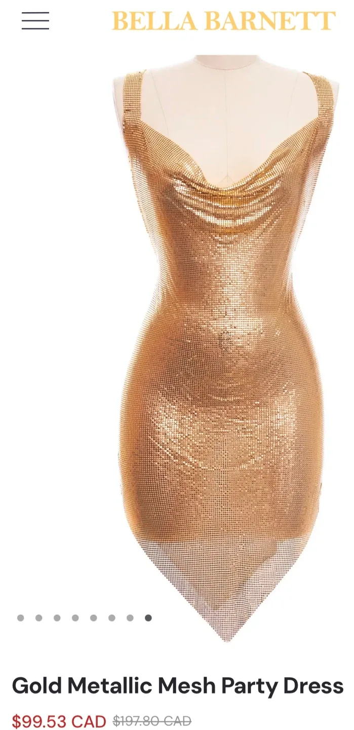 Bella Barnett Gold Metallic Mesh Party Dress image indicator(7)