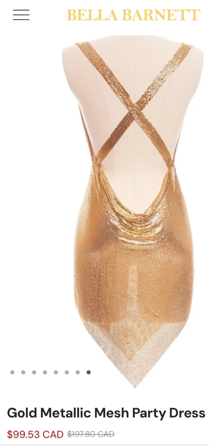 Bella Barnett Gold Metallic Mesh Party Dress image indicator(8)