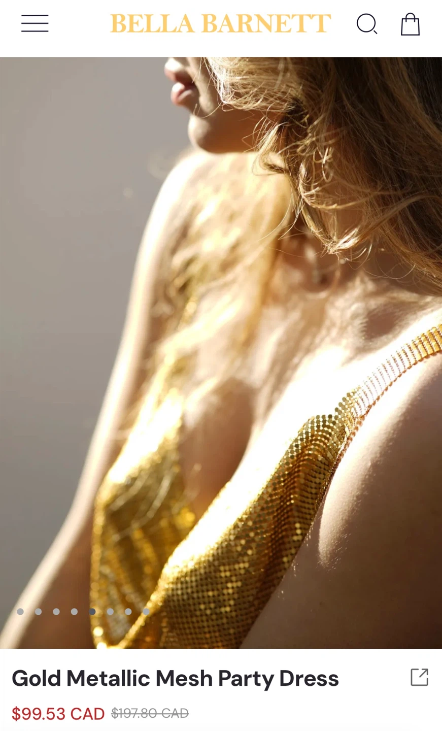 Bella Barnett Gold Metallic Mesh Party Dress - photo 5