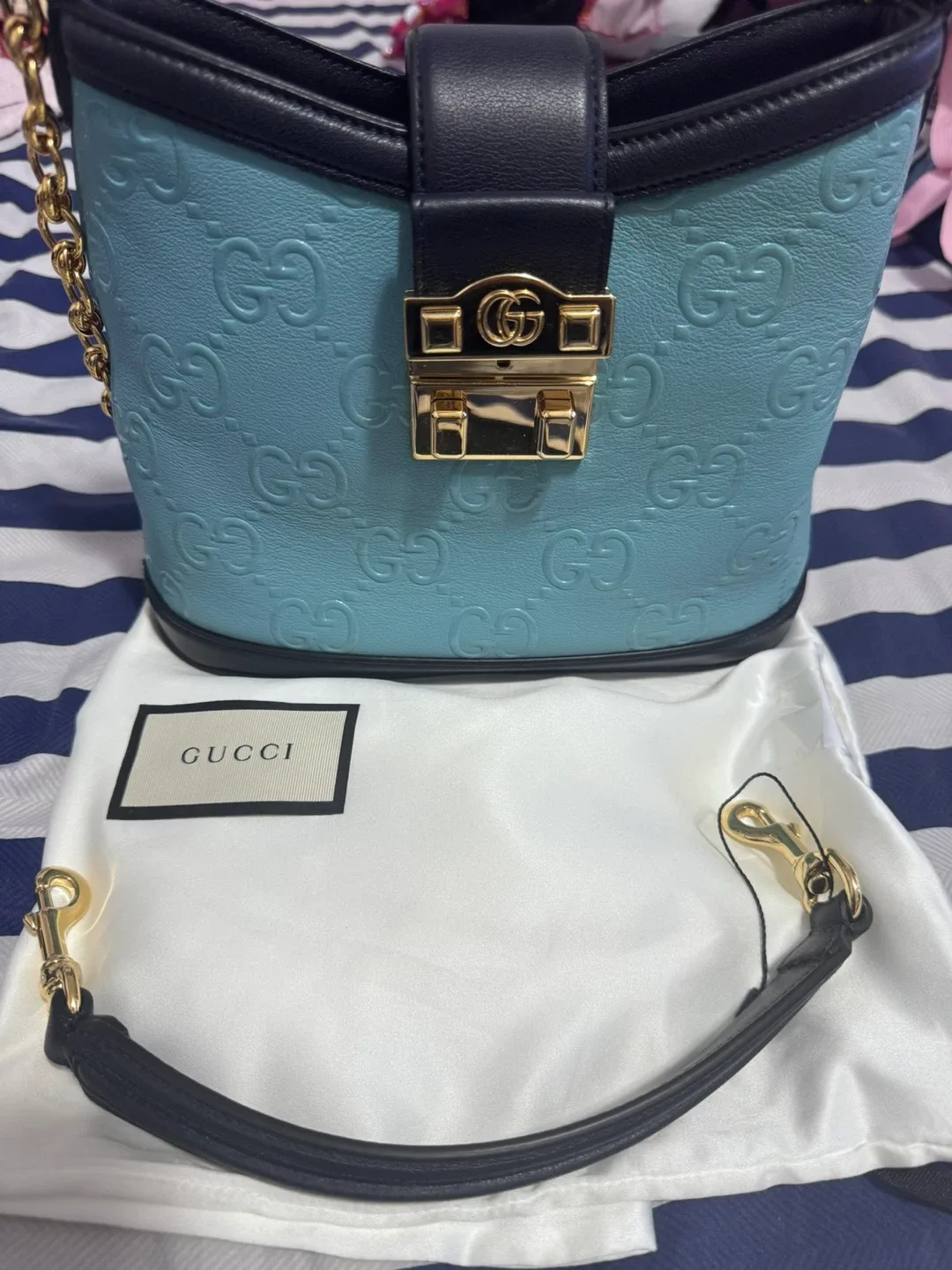 Gucci Embossed Leather Bucket Bag