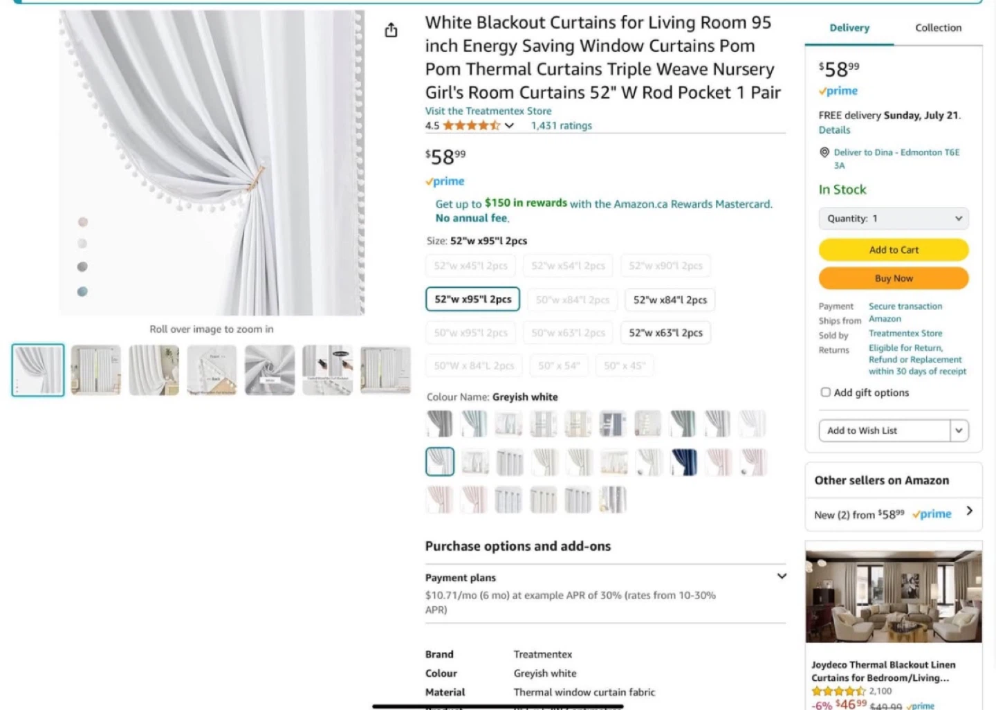 White Blackout Curtains w/ Pom Poms - 95 inch - photo 3
